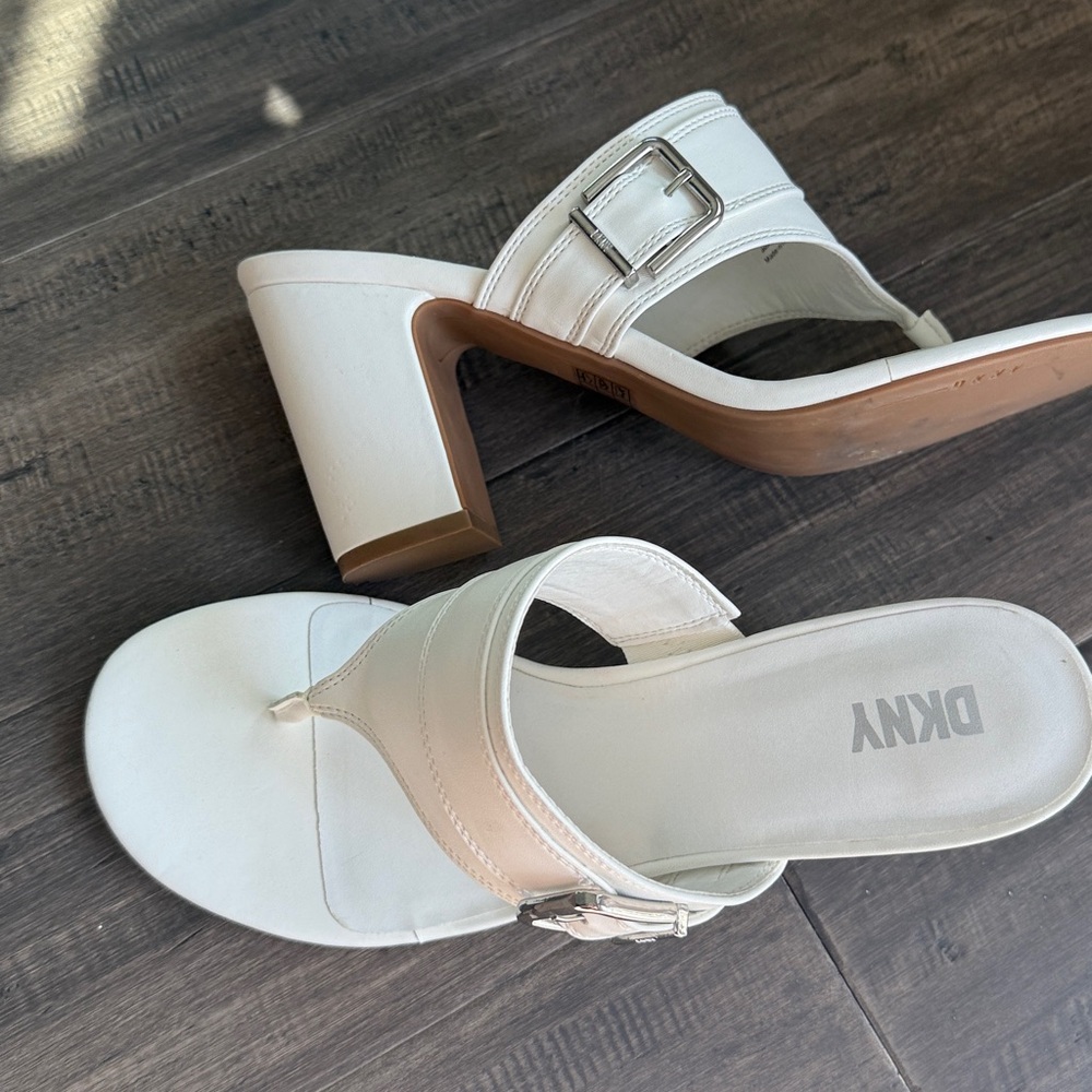 DKNY Cream Heeled Sandals with Buckle - Picture 2 of 4
